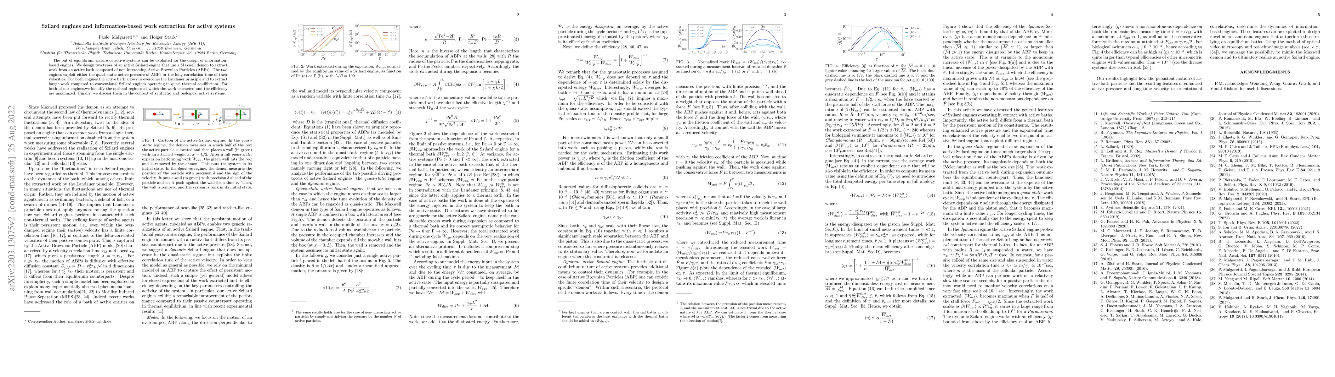 Thumbnail for Szilard engines and information-based work extraction for active systems