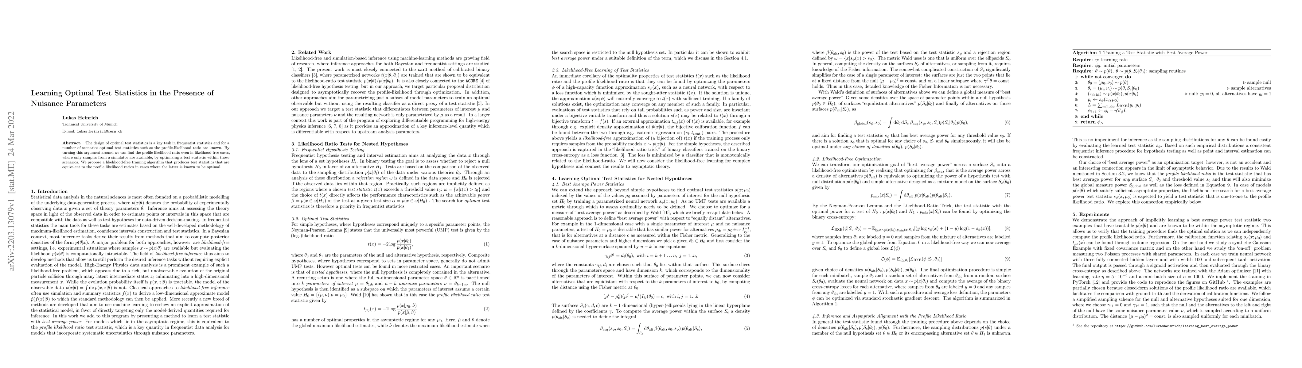 Thumbnail for Learning Optimal Test Statistics in the Presence of Nuisance Parameters
