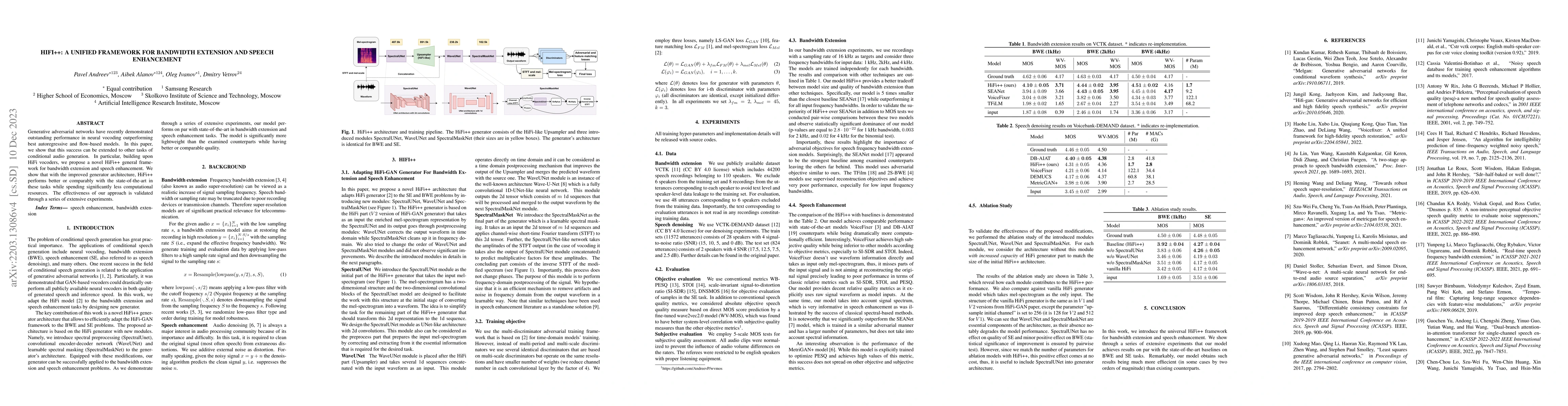 Thumbnail for HiFi++: a Unified Framework for Bandwidth Extension and Speech
  Enhancement