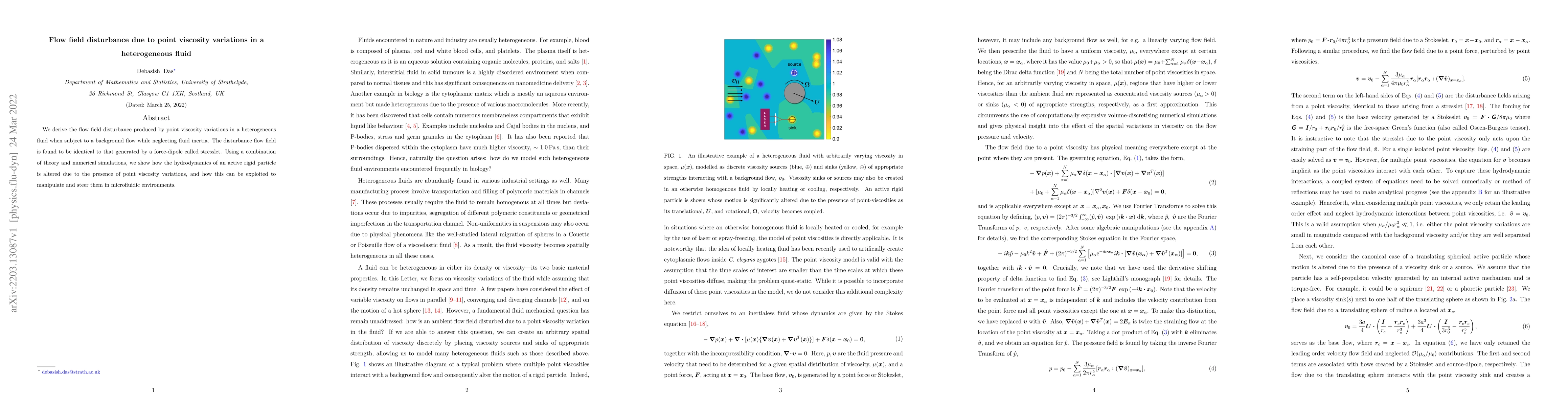 Thumbnail for Flow field disturbance due to point viscosity variations in a
  heterogeneous fluid
