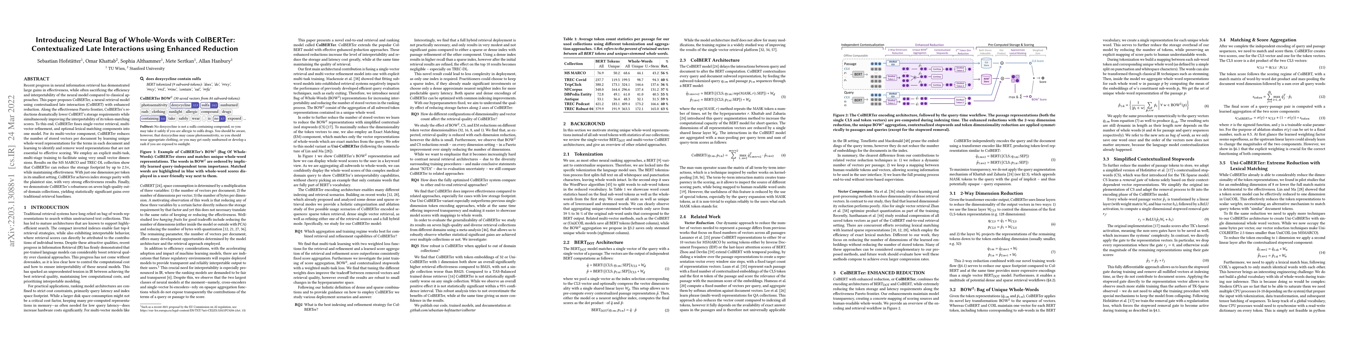 Thumbnail for Introducing Neural Bag of Whole-Words with ColBERTer: Contextualized
  Late Interactions using Enhanced Reduction