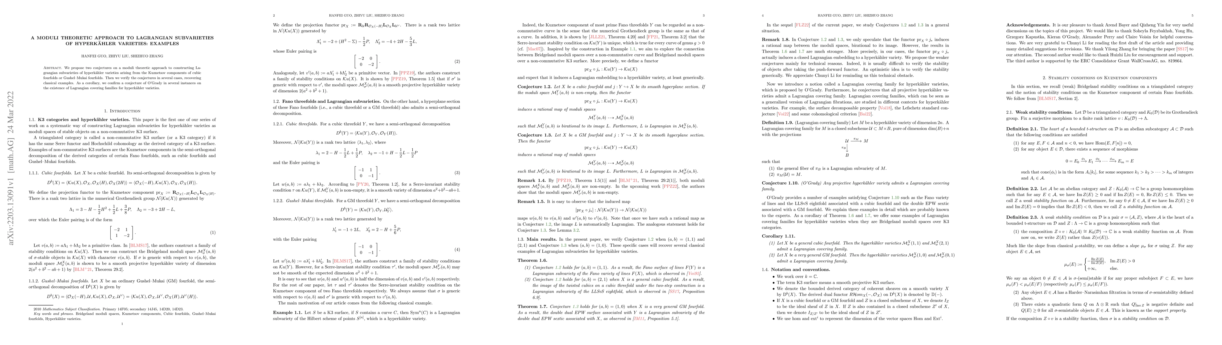 Thumbnail for A moduli theoretic approach to Lagrangian subvarieties of hyperk\"ahler
  varieties: Examples