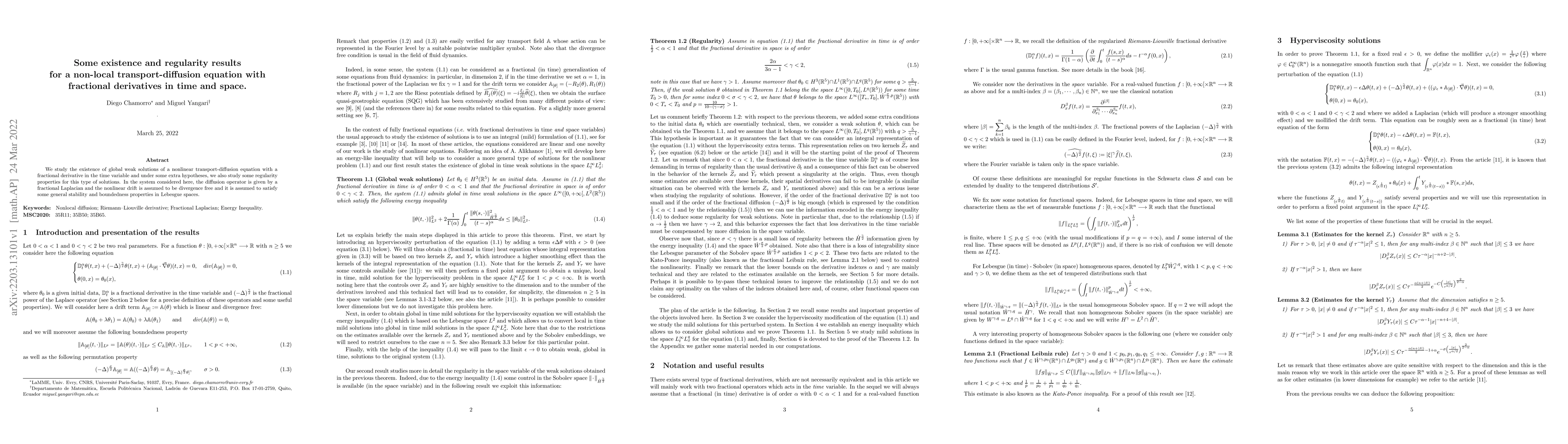 Thumbnail for Some existence and regularity results for a non-local
  transport-diffusion equation with fractional derivatives in time and space
