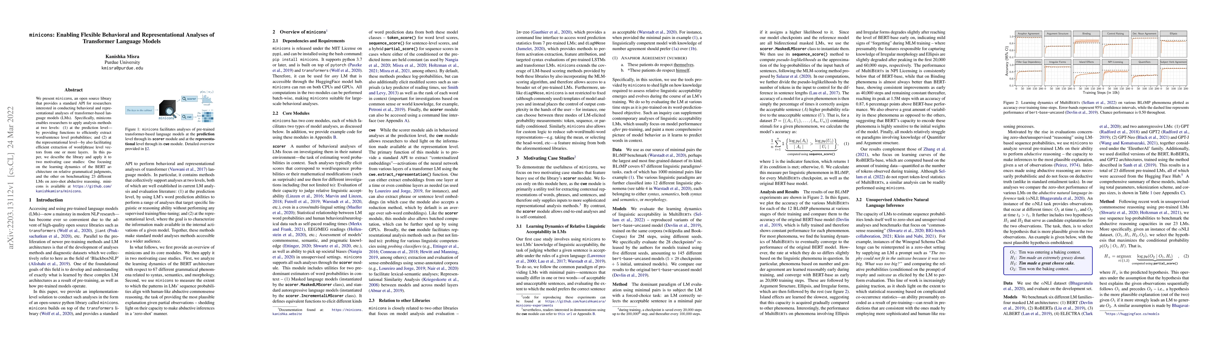 Thumbnail for minicons: Enabling Flexible Behavioral and Representational Analyses of
  Transformer Language Models