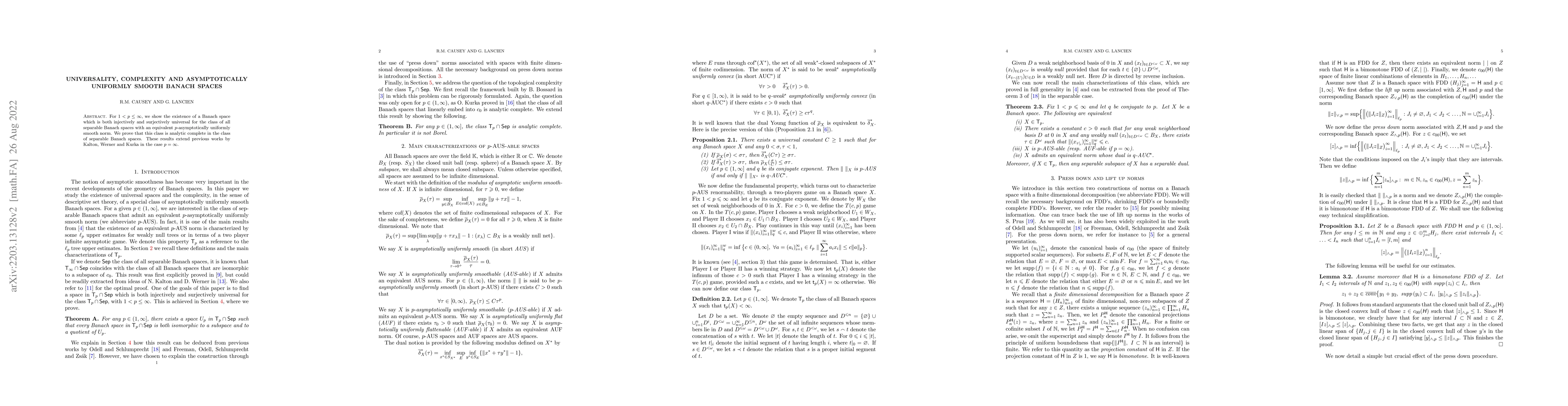 Thumbnail for Universality, complexity and asymptotically uniformly smooth Banach
  spaces