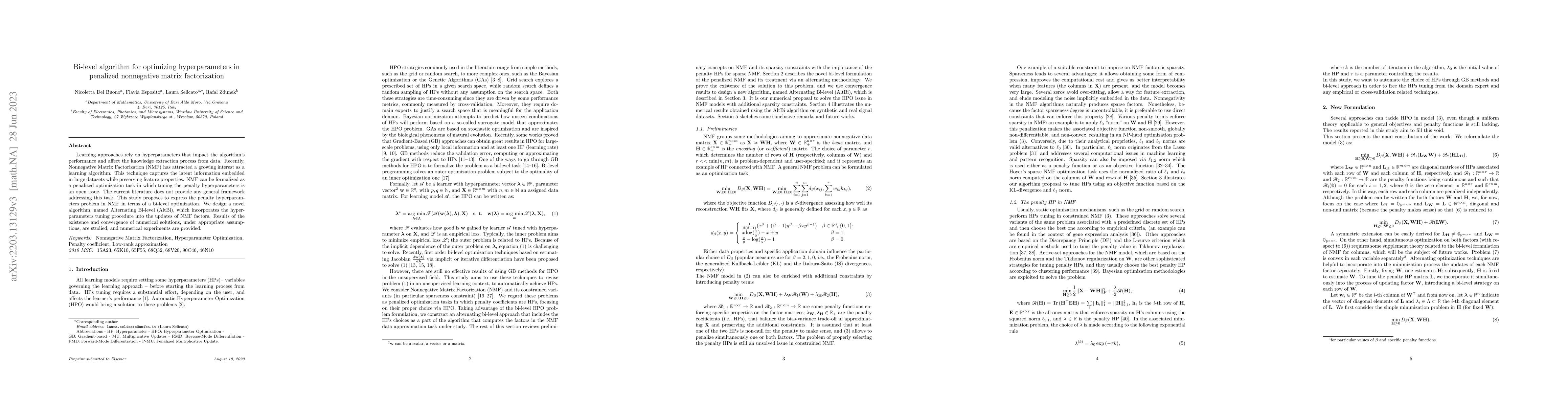 Thumbnail for Bi-level algorithm for optimizing hyperparameters in penalized
  nonnegative matrix factorization