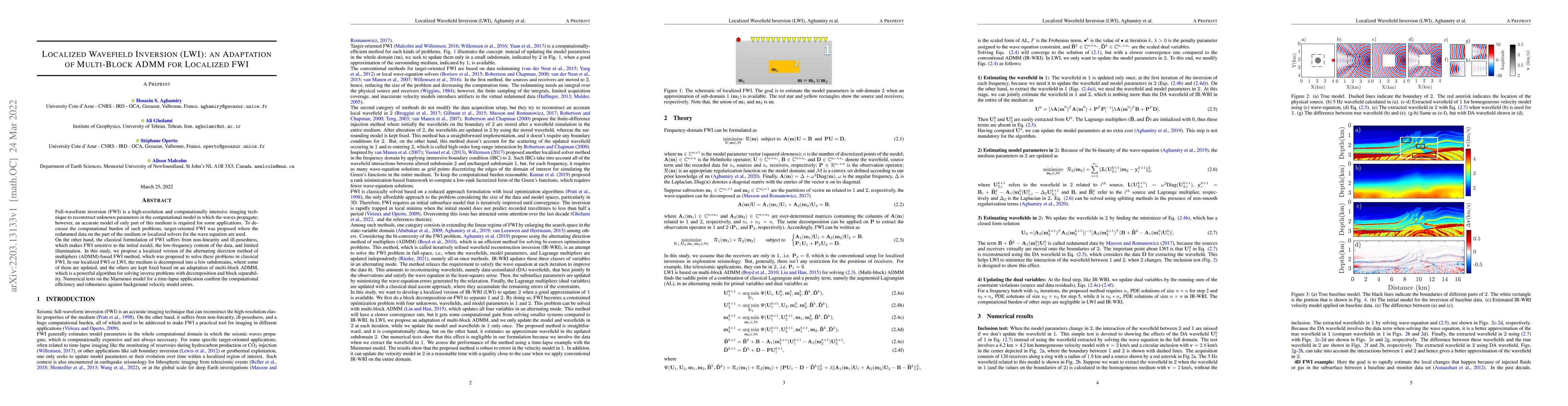 Thumbnail for Localized Wavefield Inversion (LWI): an Adaptation of Multi-Block ADMM
  for Localized FWI