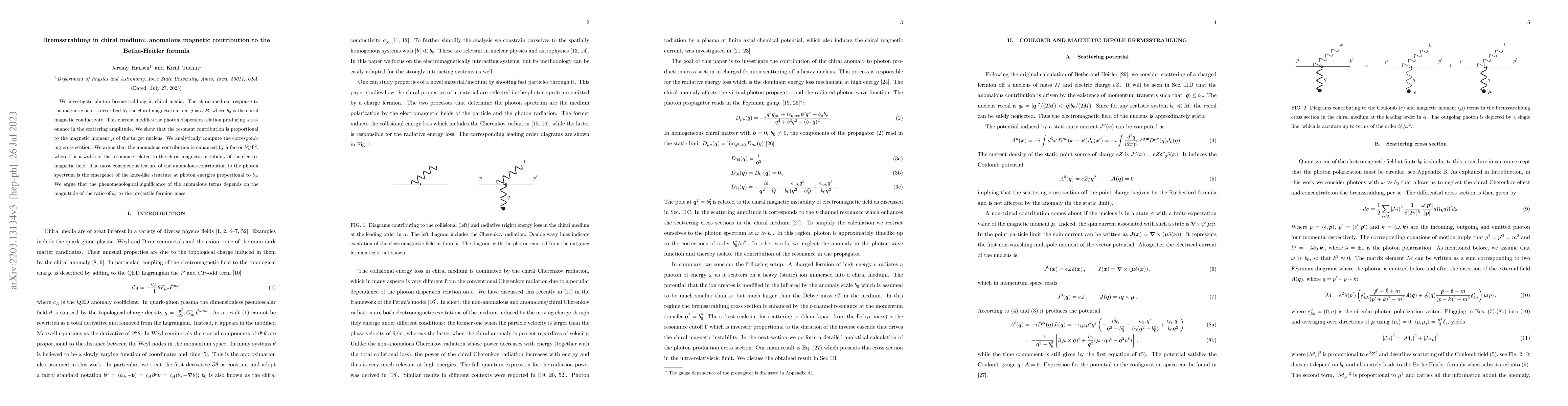 Thumbnail for Bremsstrahlung in chiral medium: anomalous magnetic contribution to the
  Bethe-Heitler formula