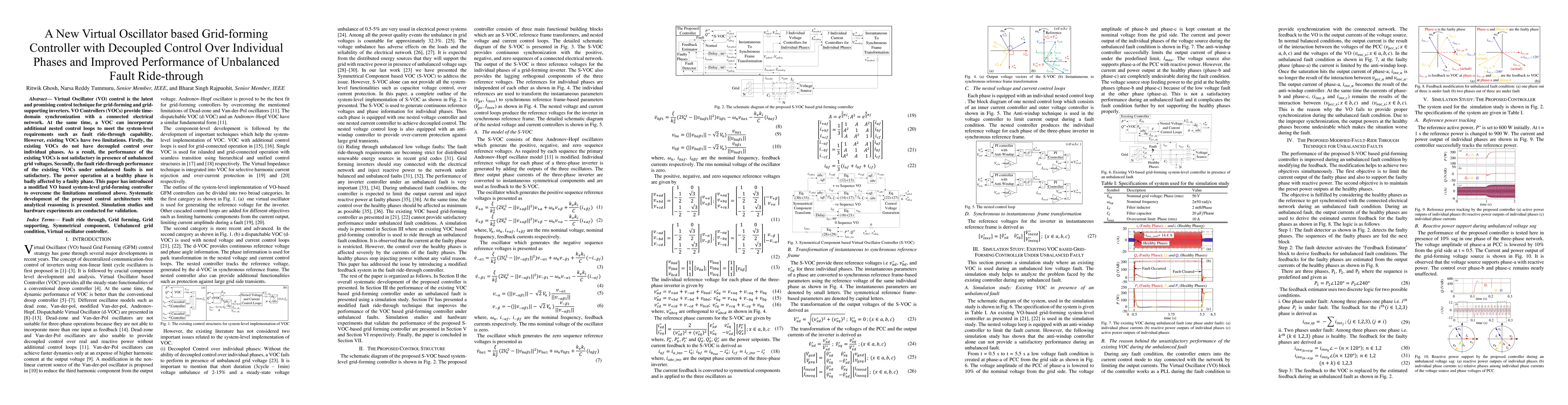 Thumbnail for A New Virtual Oscillator based Grid-forming Controller with Decoupled
  Control Over Individual Phases and Improved Performance of Unbalanced Fault
  Ride-through