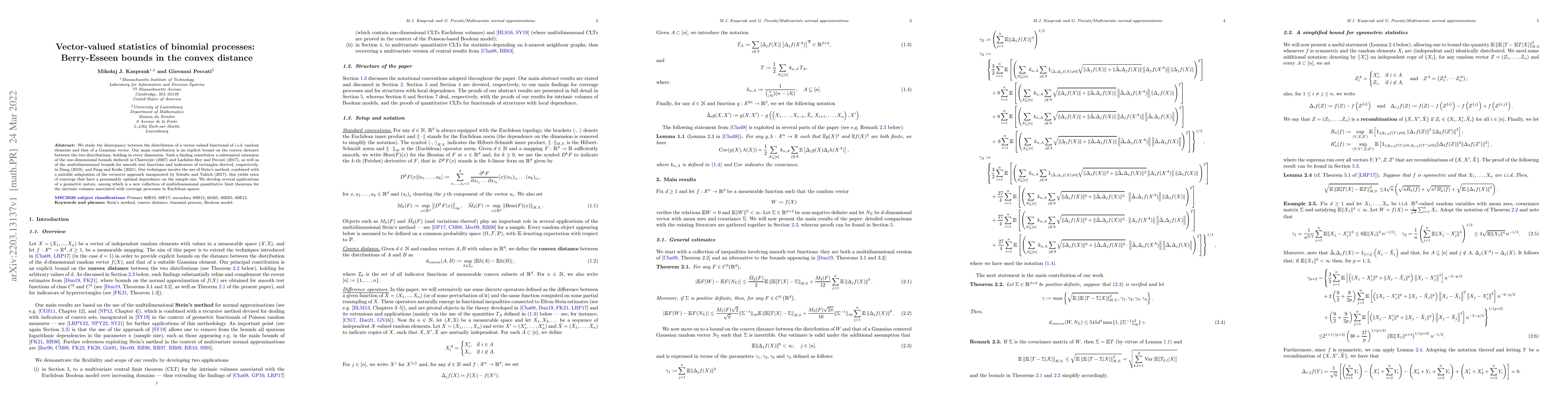 Thumbnail for Vector-valued statistics of binomial processes: Berry-Esseen bounds in
  the convex distance