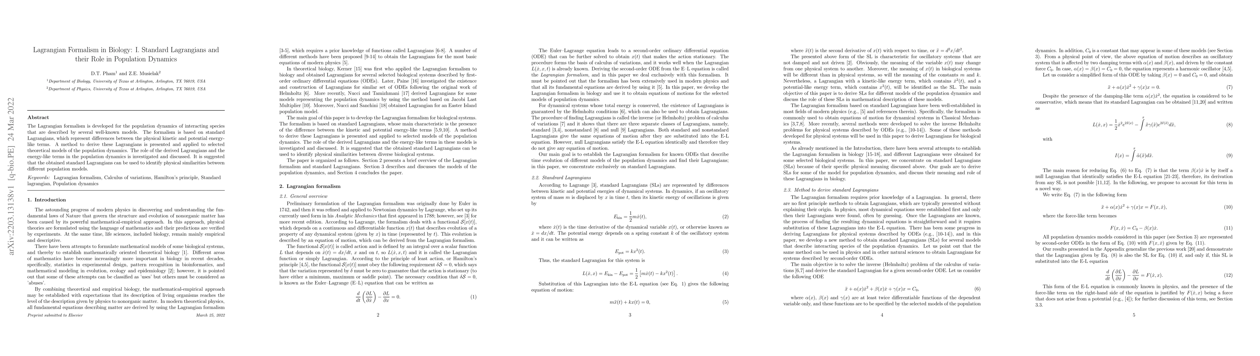 Thumbnail for Lagrangian Formalism in Biology: I. Standard Lagrangians and their Role
  in Population Dynamics