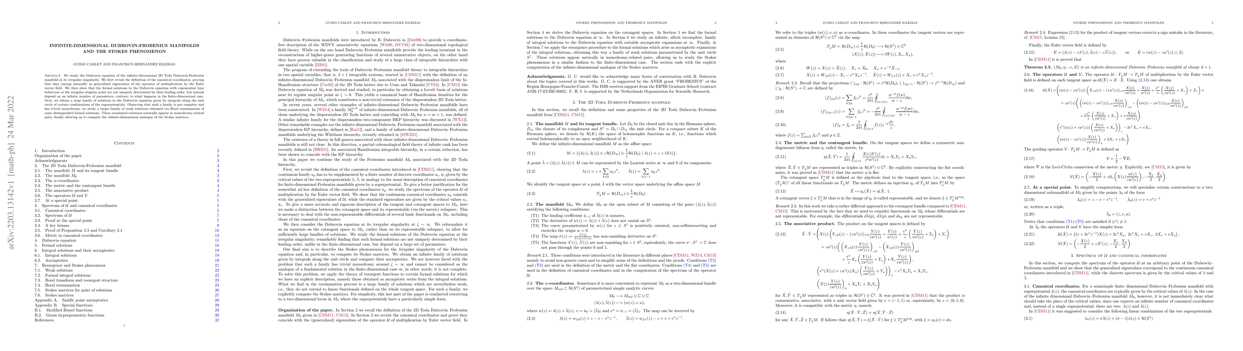 Thumbnail for Infinite-dimensional Dubrovin-Frobenius manifolds and the Stokes
  phenomenon