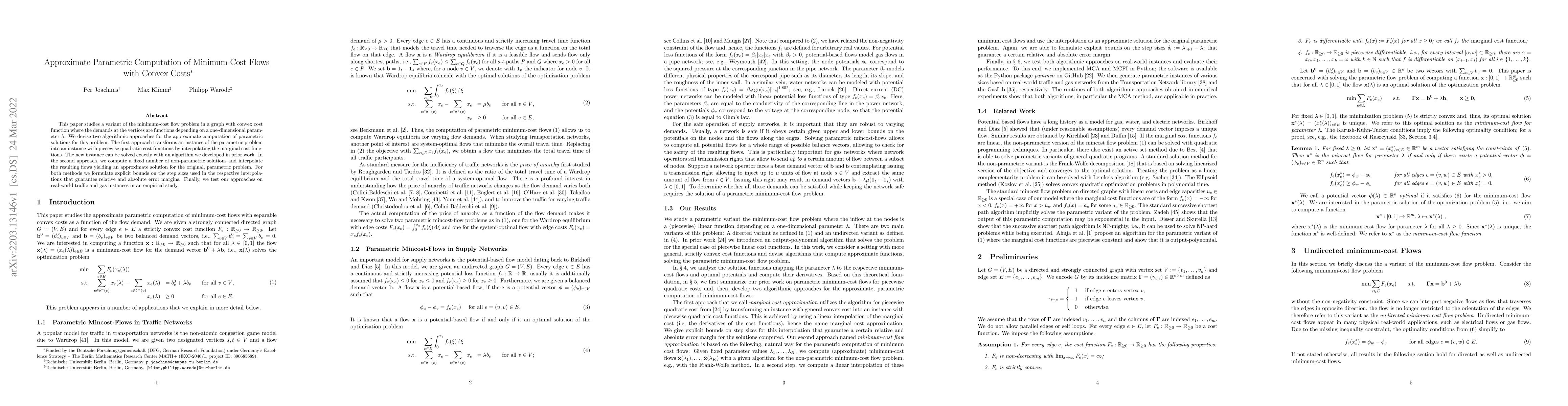 Thumbnail for Approximate Parametric Computation of Minimum-Cost Flows with Convex
  Costs