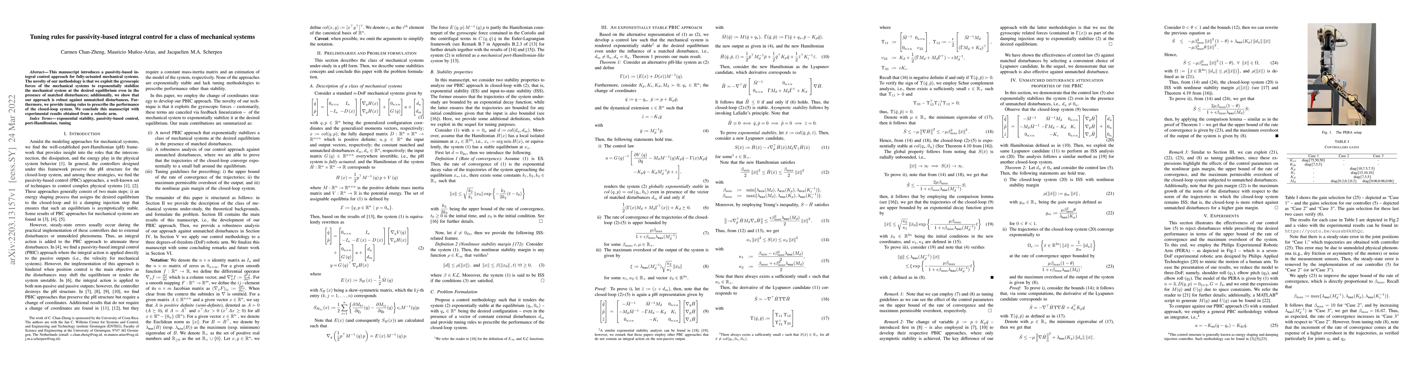 Thumbnail for Tuning rules for passivity-based integral control for a class of
  mechanical systems