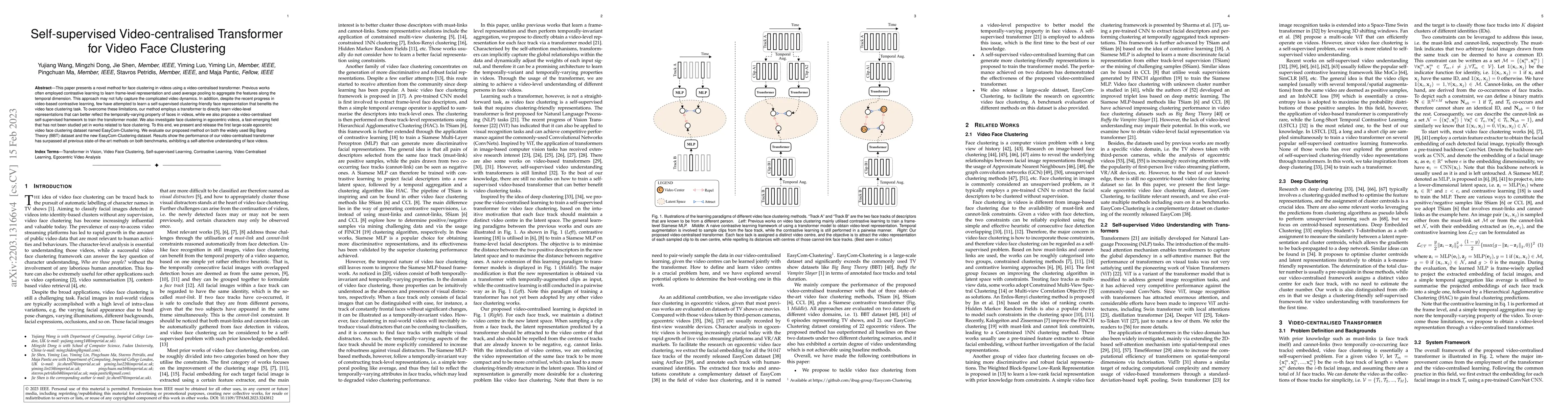 Thumbnail for Self-supervised Video-centralised Transformer for Video Face Clustering