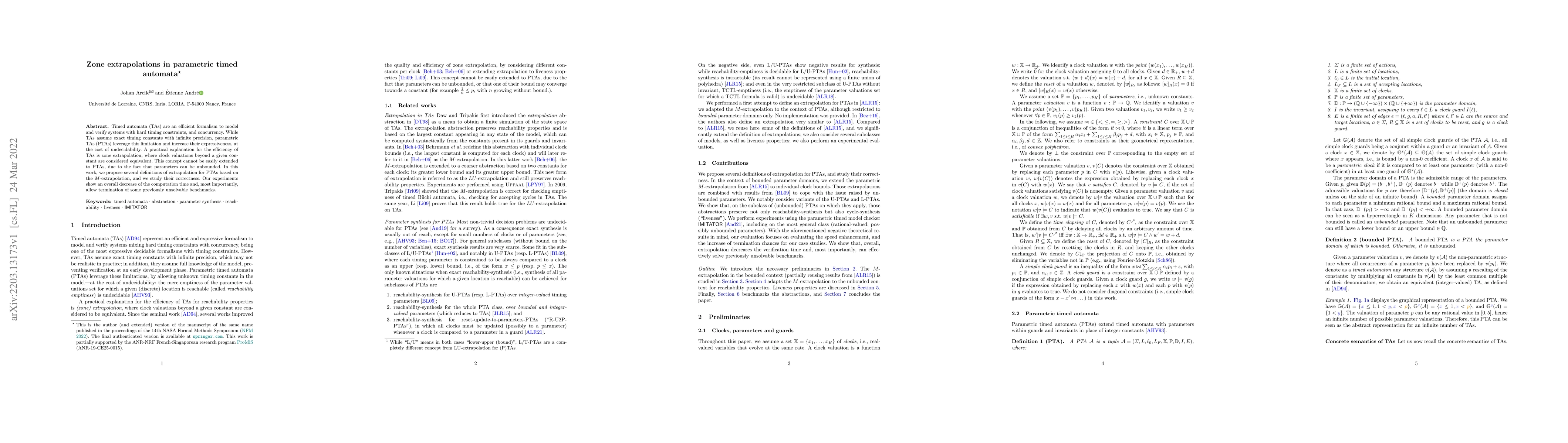 Thumbnail for Zone extrapolations in parametric timed automata