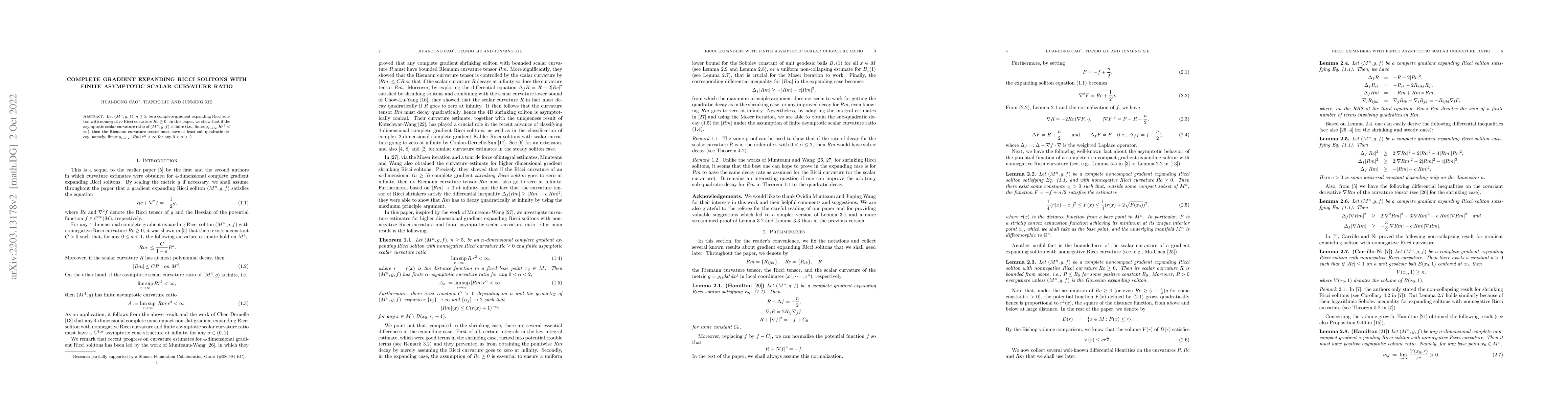 Thumbnail for Complete gradient expanding Ricci solitons with finite asymptotic scalar
  curvature ratio