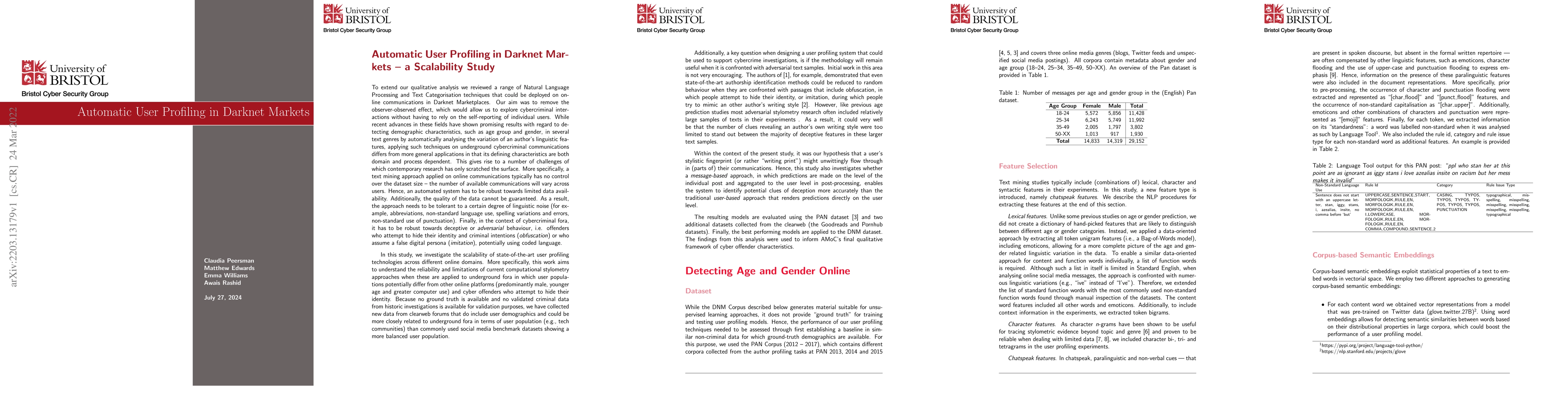 Thumbnail for Automatic User Profiling in Darknet Markets: a Scalability Study