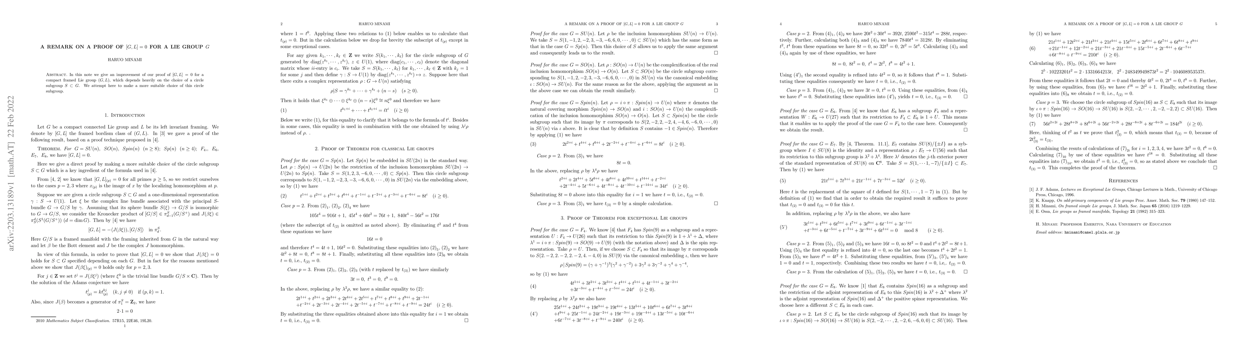 Thumbnail for A remark on a proof of $[G, L]=0$ for a Lie group $G$