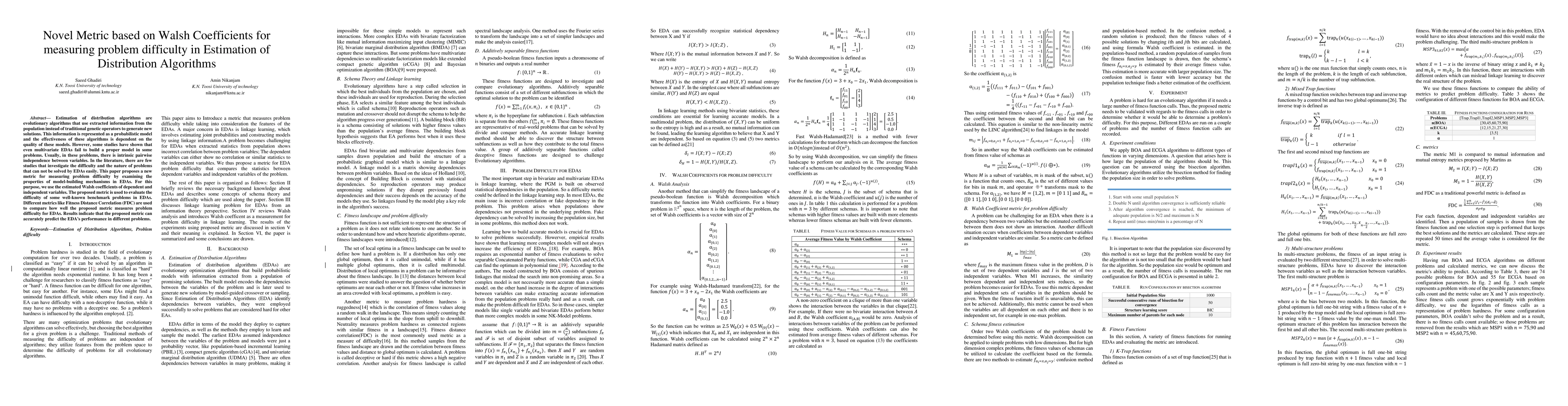 Thumbnail for Novel Metric based on Walsh Coefficients for measuring problem
  difficulty in Estimation of Distribution Algorithms