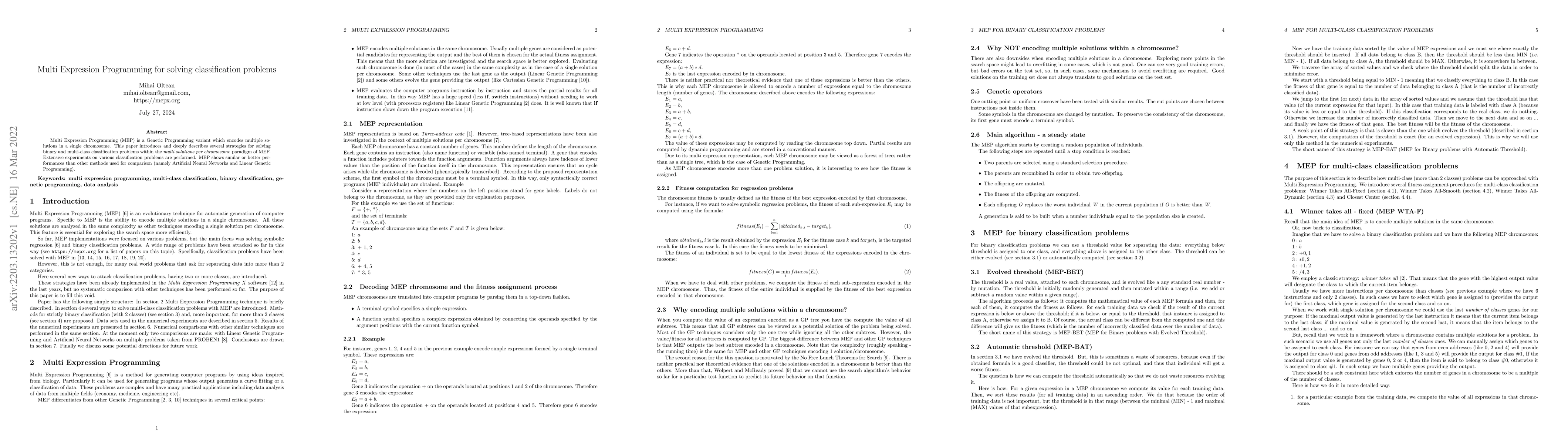 Thumbnail for Multi Expression Programming for solving classification problems