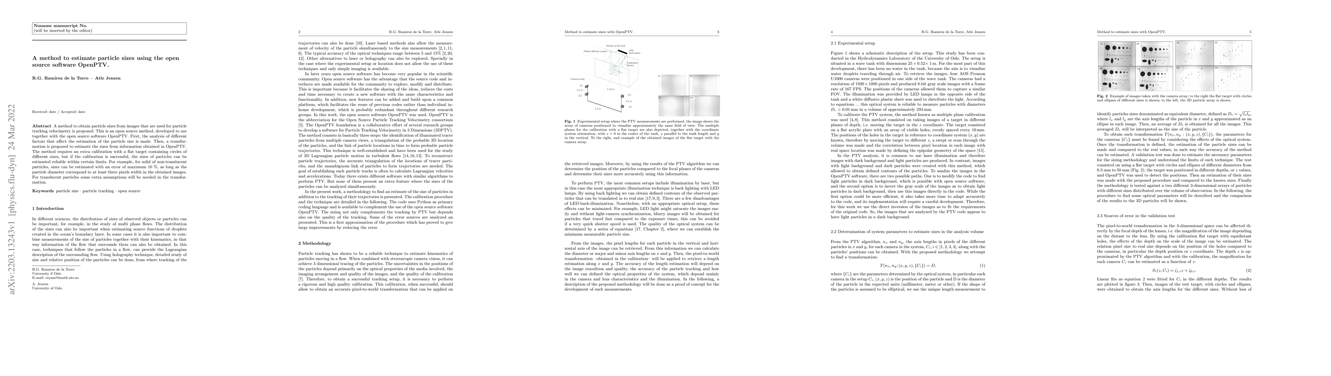 Thumbnail for A method to estimate the size of particles using the open source
  software OpenPTV
