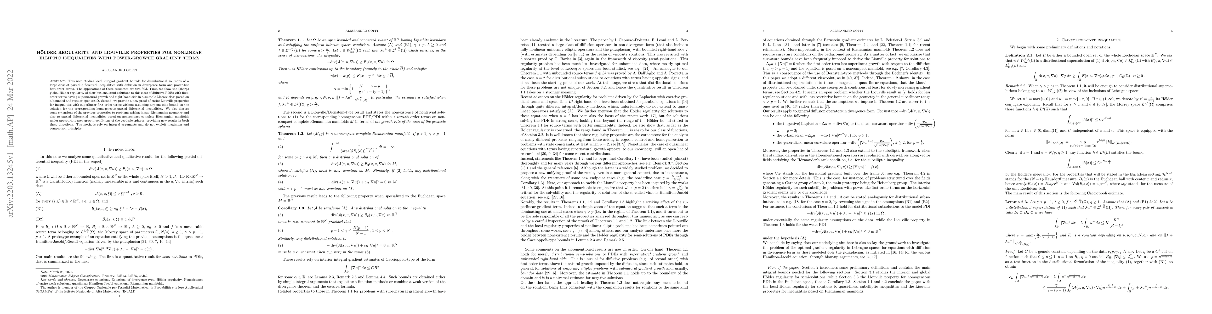 Thumbnail for H\"older regularity and Liouville properties for nonlinear elliptic
  inequalities with power-growth gradient terms