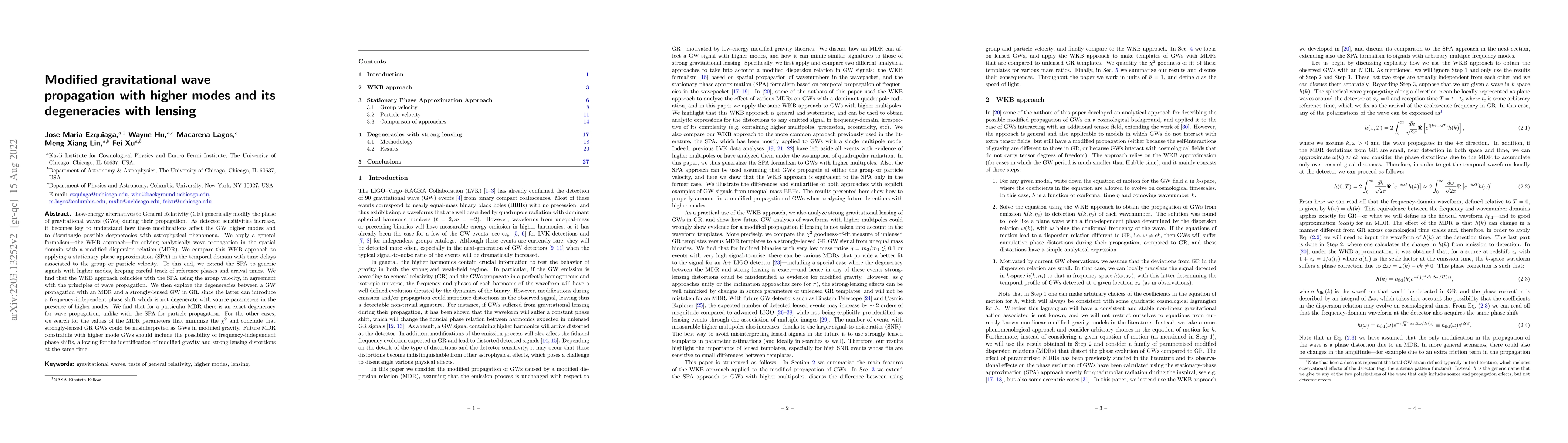 Thumbnail for Modified gravitational wave propagation with higher modes and its
  degeneracies with lensing