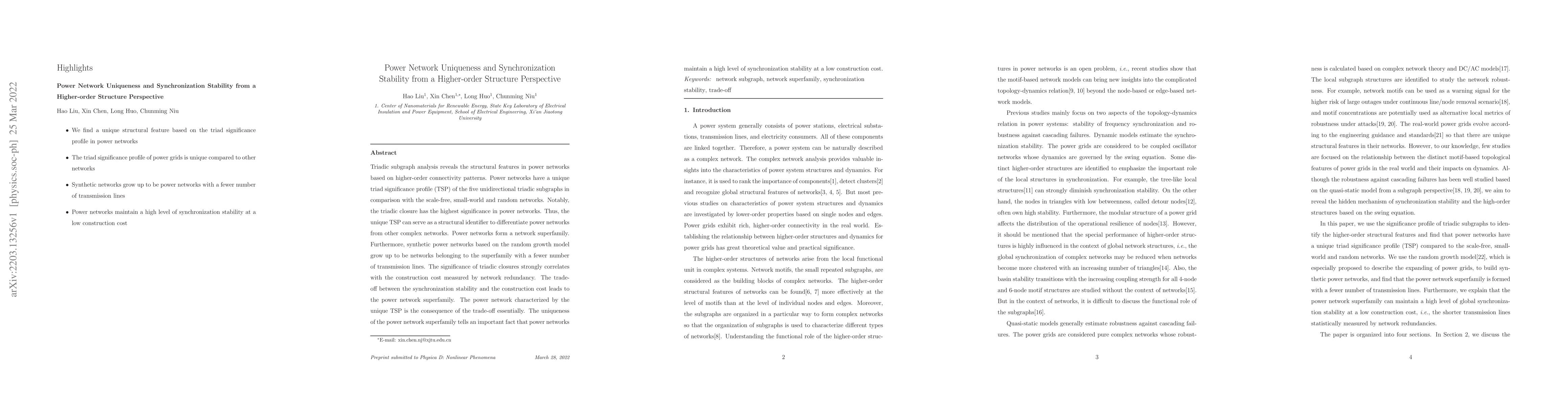 Thumbnail for Power Network Uniqueness and Synchronization Stability from a
  Higher-order Structure Perspective