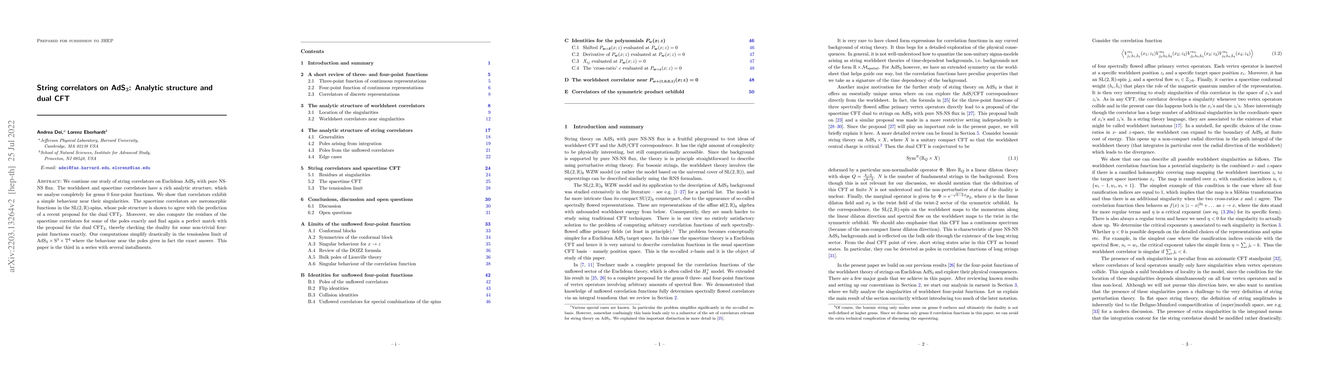 Thumbnail for String correlators on $\text{AdS}_3$: Analytic structure and dual CFT