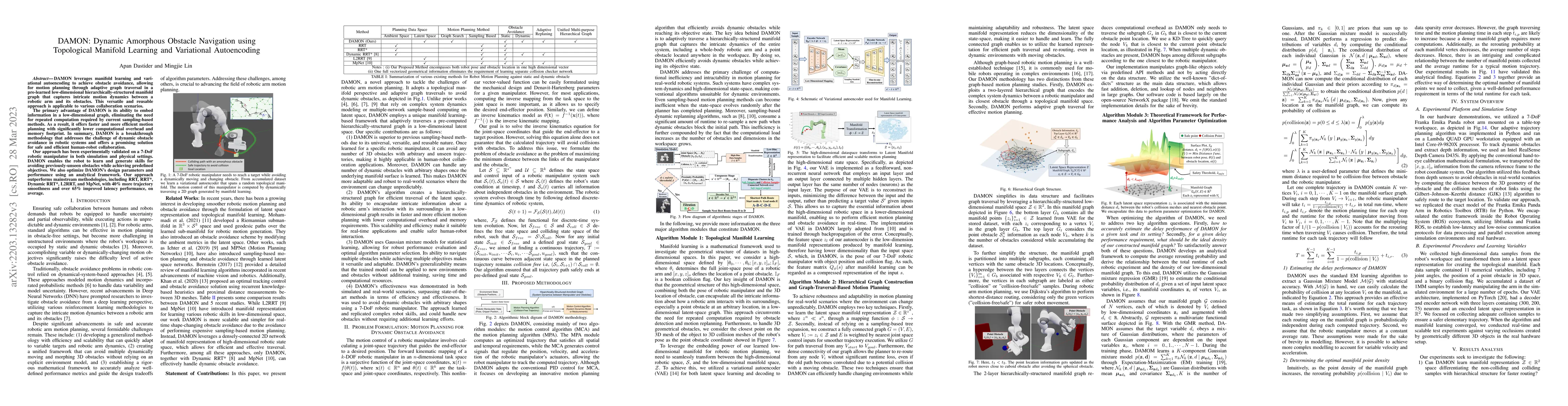 Thumbnail for DAMON: Dynamic Amorphous Obstacle Navigation using Topological Manifold
  Learning and Variational Autoencoding