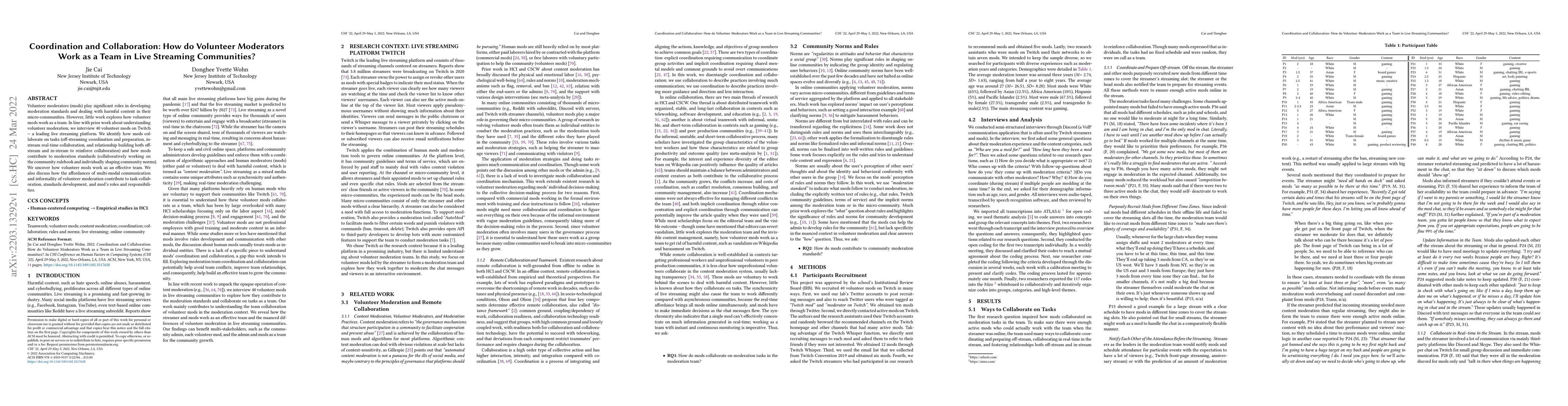 Thumbnail for Coordination and Collaboration: How do Volunteer Moderators Work as a
  Team in Live Streaming Communities?