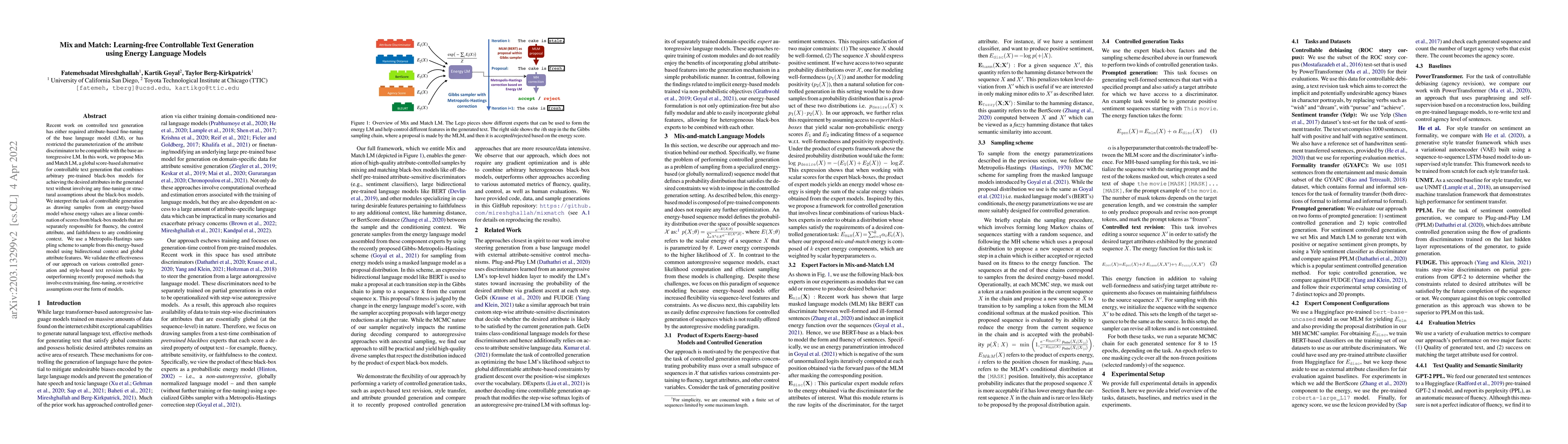 Thumbnail for Mix and Match: Learning-free Controllable Text Generation using Energy
  Language Models