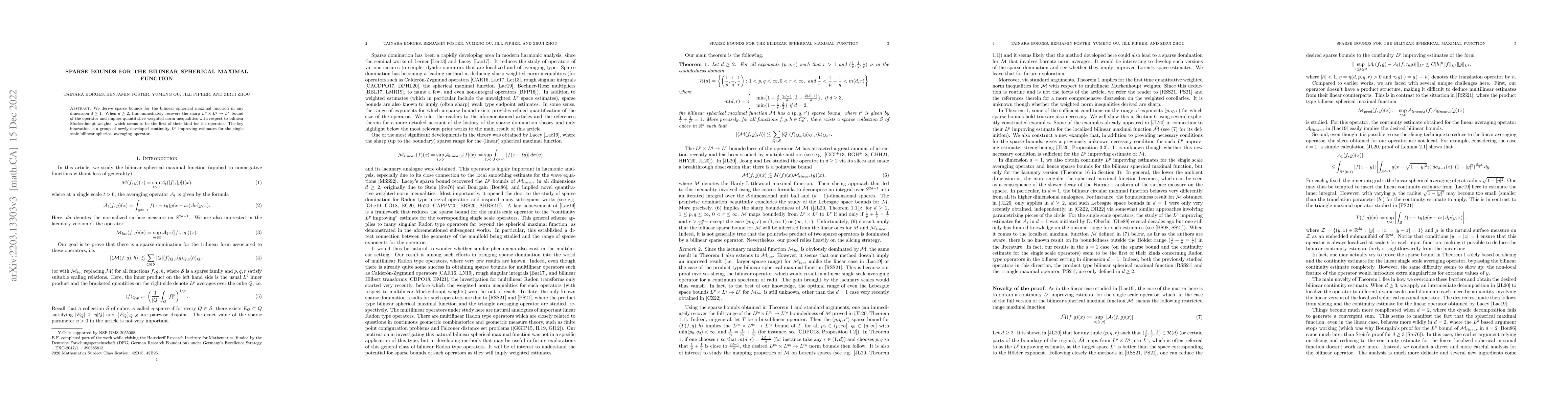 Thumbnail for Sparse bounds for the bilinear spherical maximal function