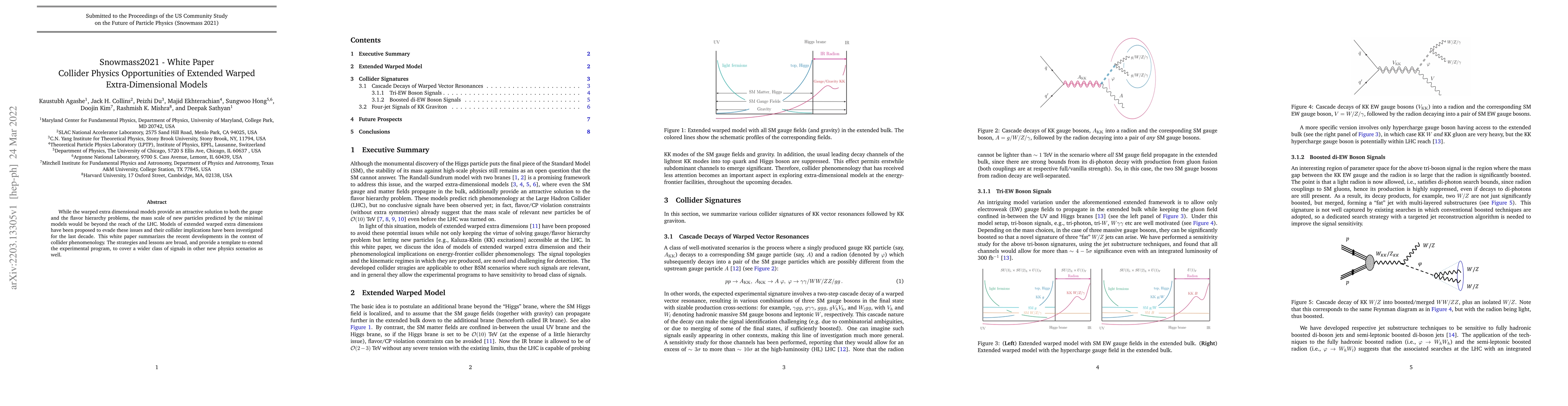 Thumbnail for Snowmass2021 White Paper: Collider Physics Opportunities of Extended
  Warped Extra-Dimensional Models