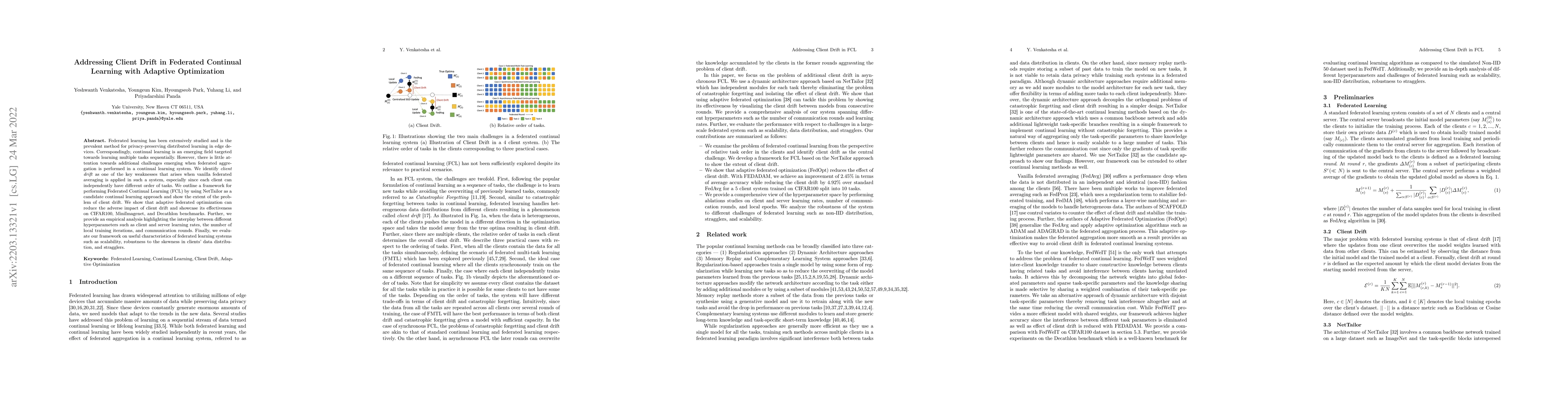 Thumbnail for Addressing Client Drift in Federated Continual Learning with Adaptive
  Optimization