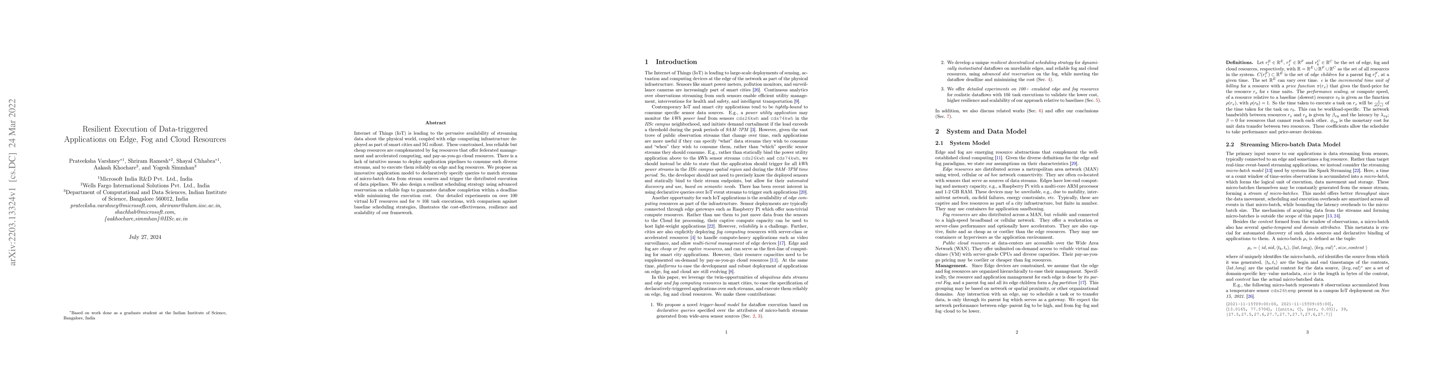 Thumbnail for Resilient Execution of Data-triggered Applications on Edge, Fog and
  Cloud Resources
