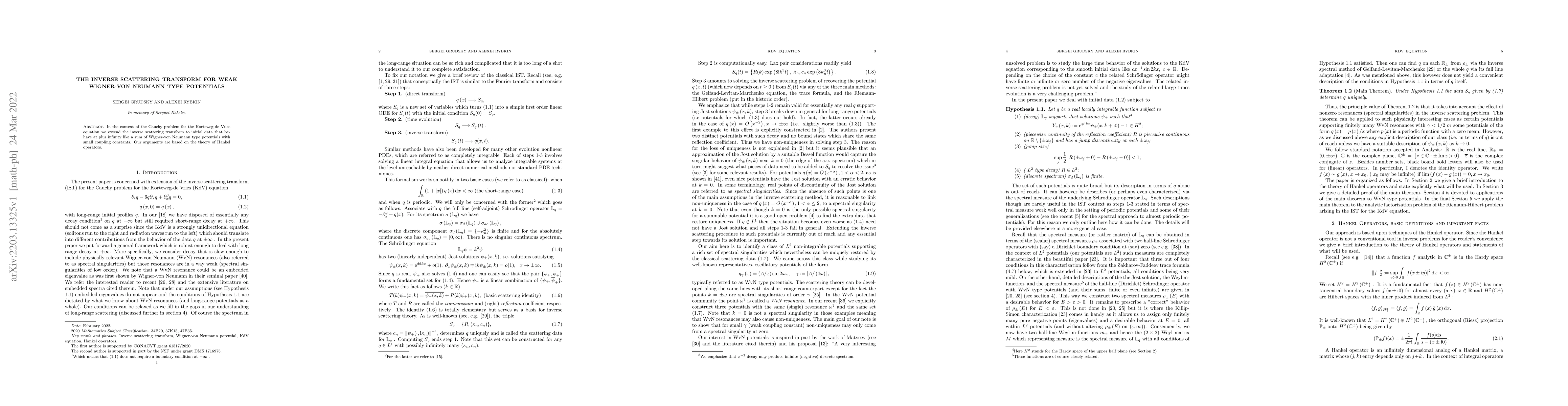 Thumbnail for The inverse scattering transform for weak Wigner-von Neumann type
  potentials