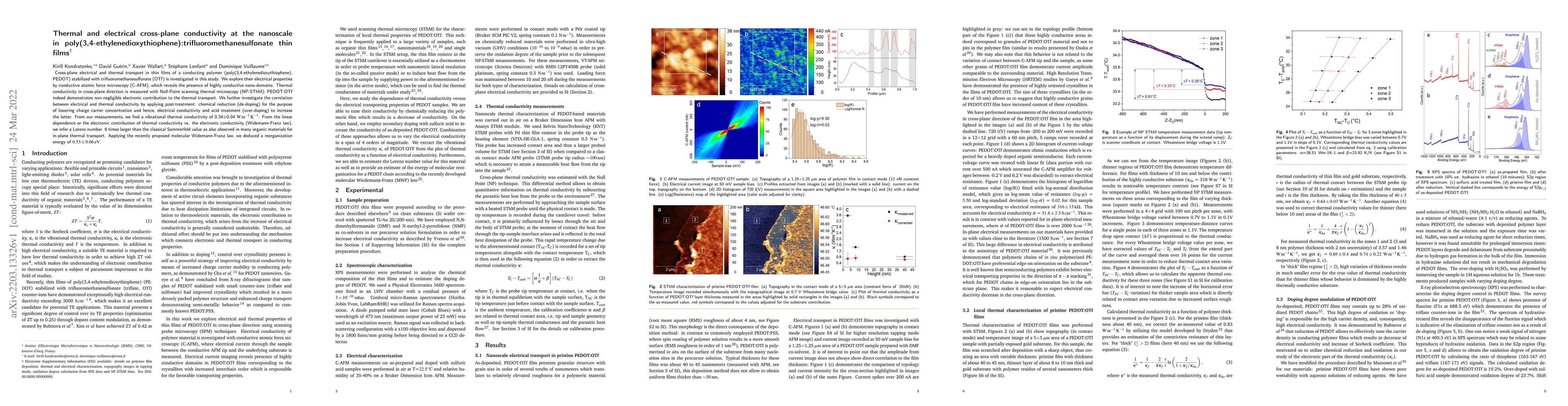 Thumbnail for Thermal and electrical cross-plane conductivity at the nanoscale in
  poly(3,4-ethylenedioxythiophene):trifuoromethanesulfonate thin films