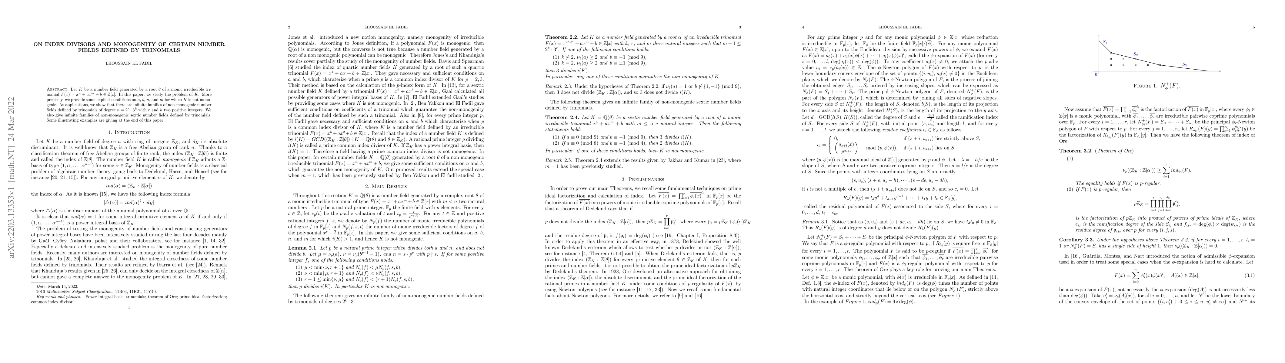 Thumbnail for On index divisors and monogenity of certain number fields defined by
  trinomials