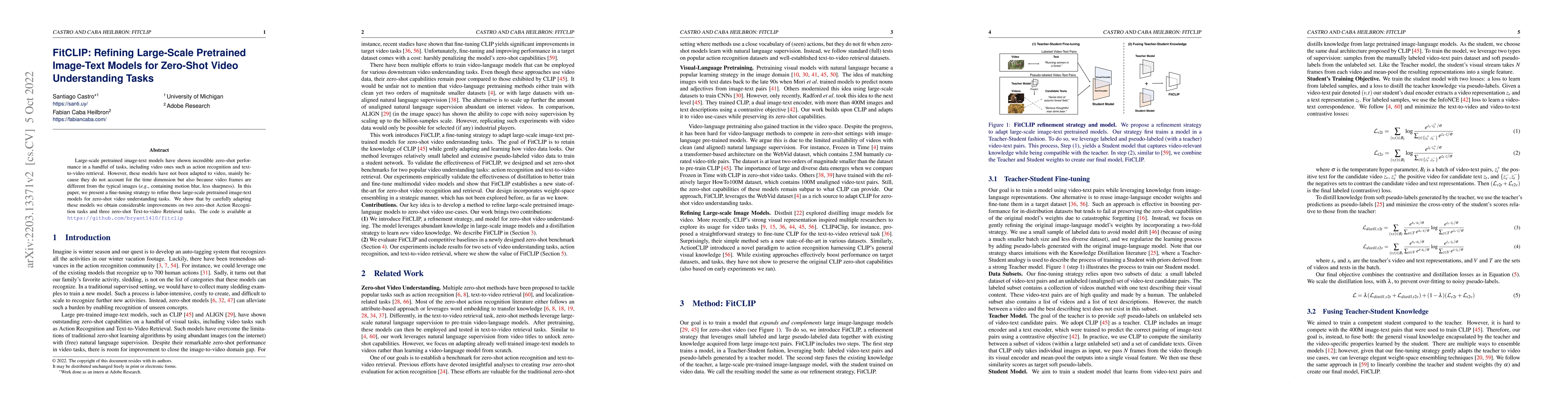 Thumbnail for FitCLIP: Refining Large-Scale Pretrained Image-Text Models for Zero-Shot
  Video Understanding Tasks