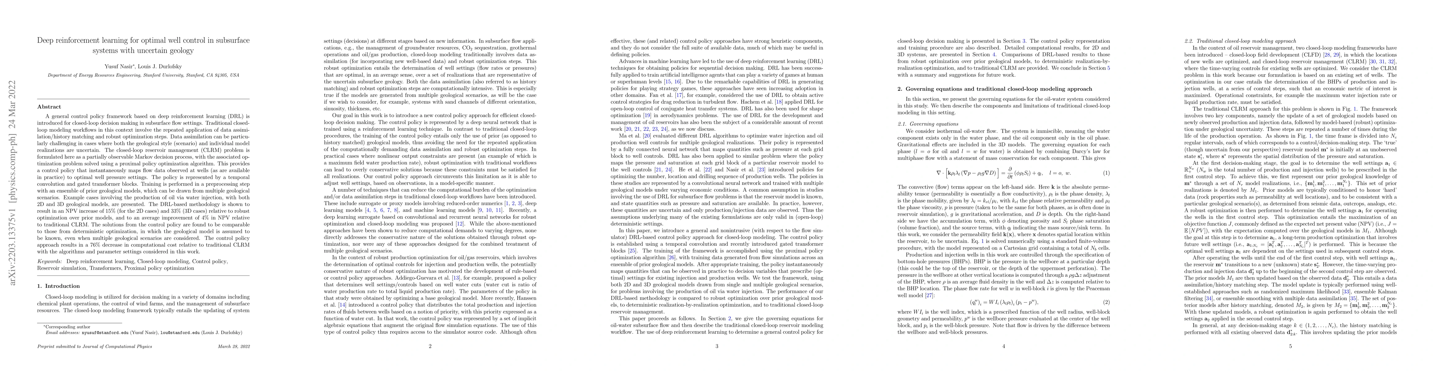 Thumbnail for Deep reinforcement learning for optimal well control in subsurface
  systems with uncertain geology