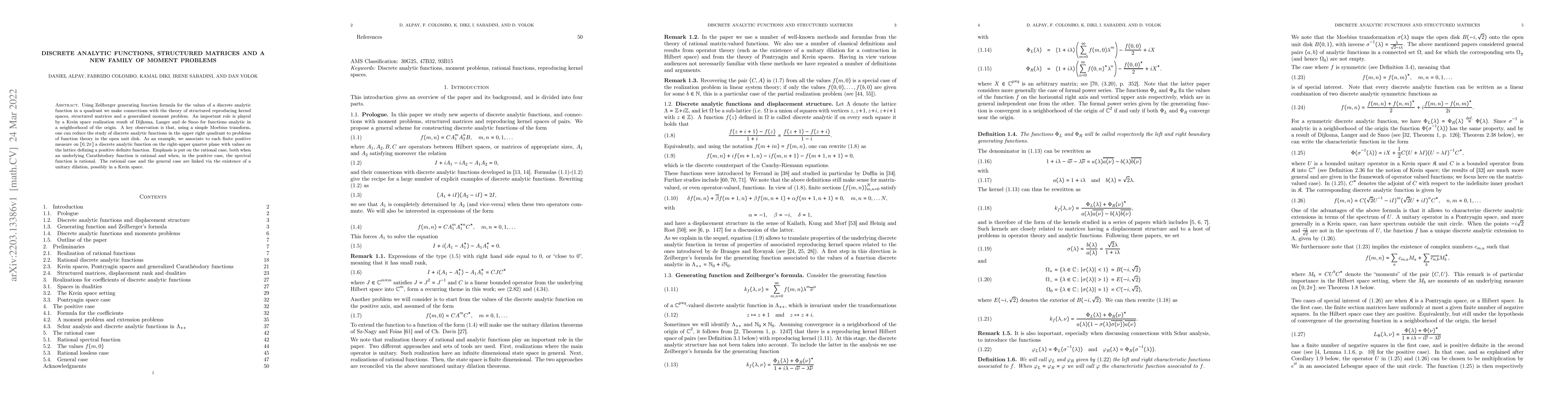 Thumbnail for Discrete analytic functions, structured matrices and a new family of
  moment problems