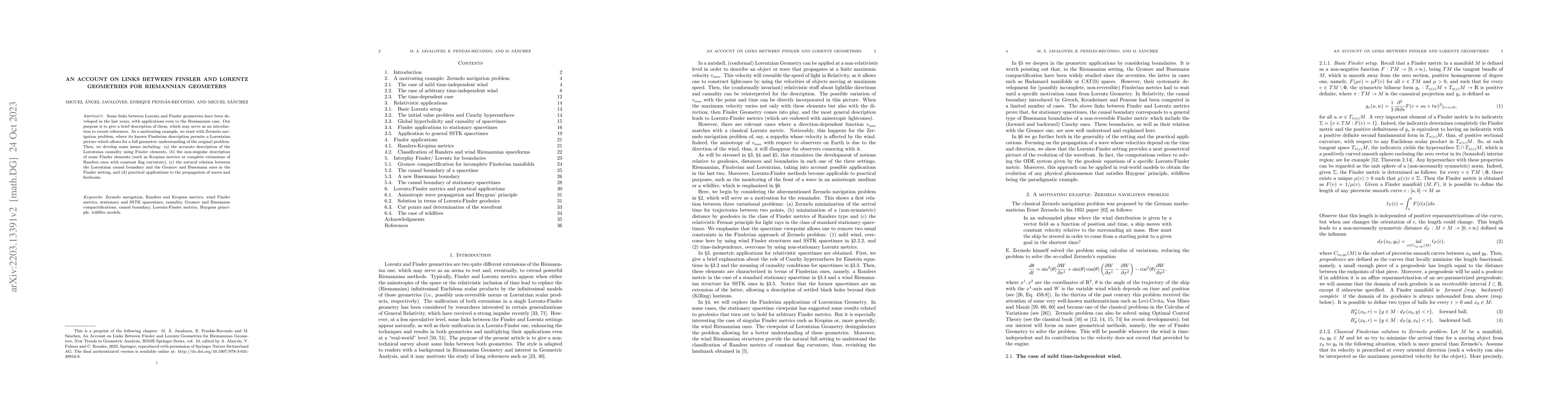 Thumbnail for An account on links between Finsler and Lorentz Geometries for
  Riemannian Geometers