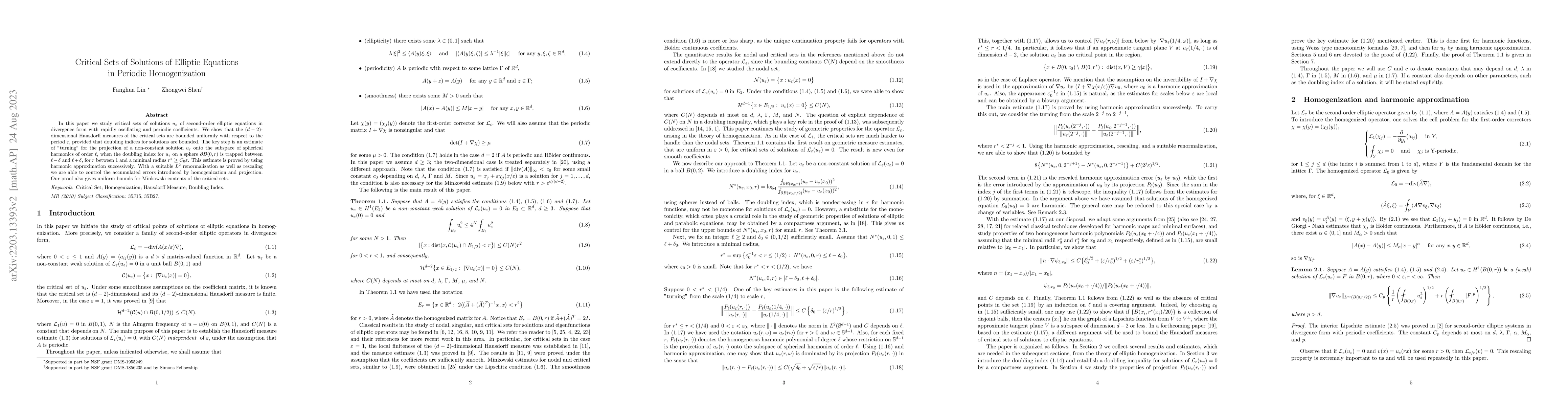 Thumbnail for Critical Sets of Solutions of Elliptic Equations in Periodic
  Homogenization