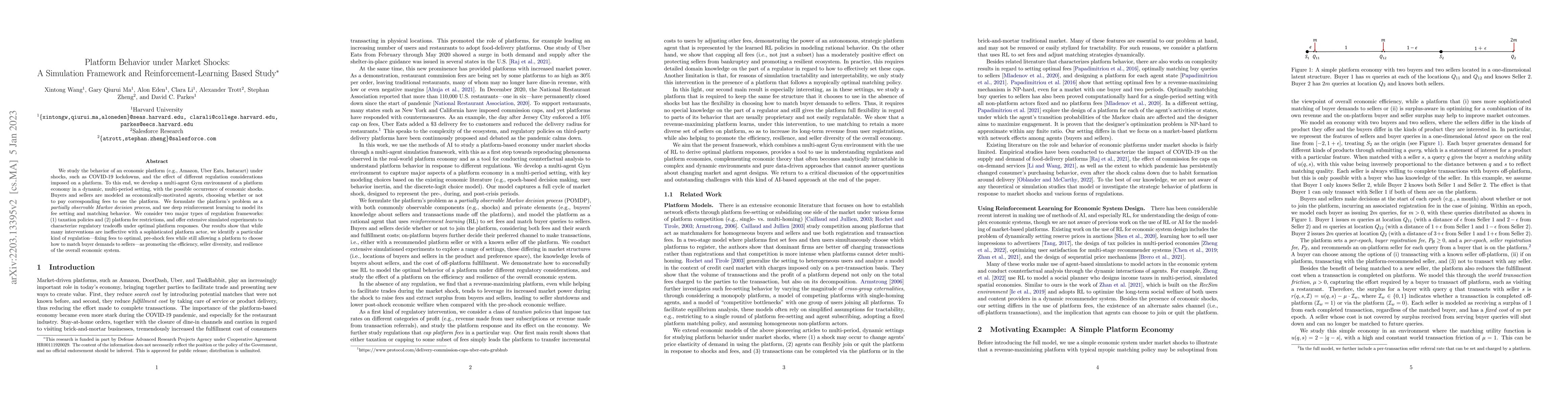 Thumbnail for Platform Behavior under Market Shocks: A Simulation Framework and
  Reinforcement-Learning Based Study