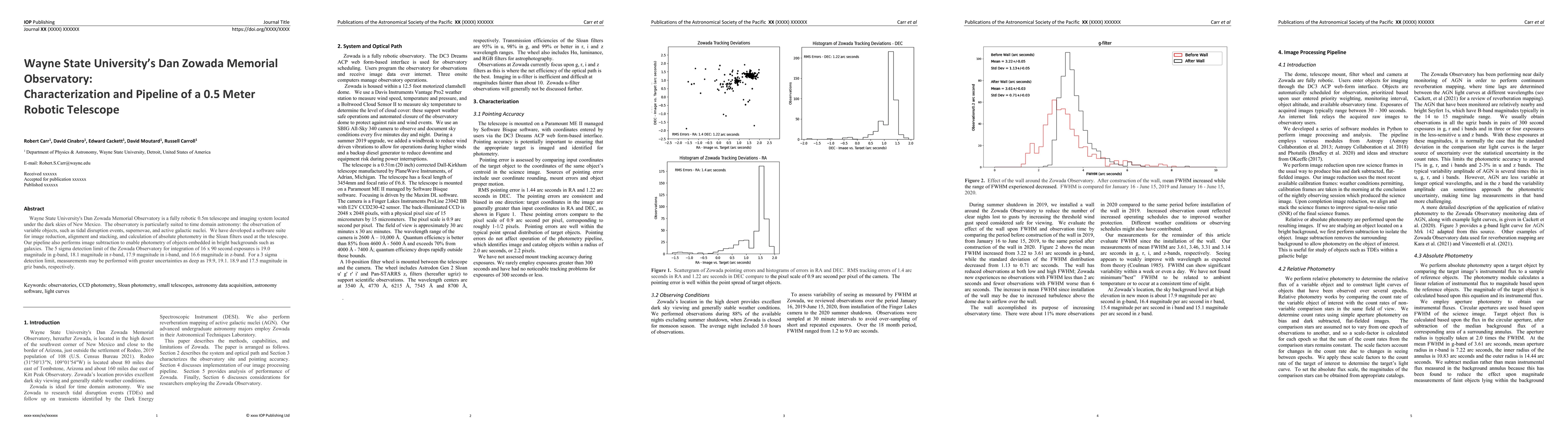 Thumbnail for Wayne State Universitys Dan Zowada Memorial Observatory:
  Characterization and Pipeline of a 0.5 Meter Robotic Telescope