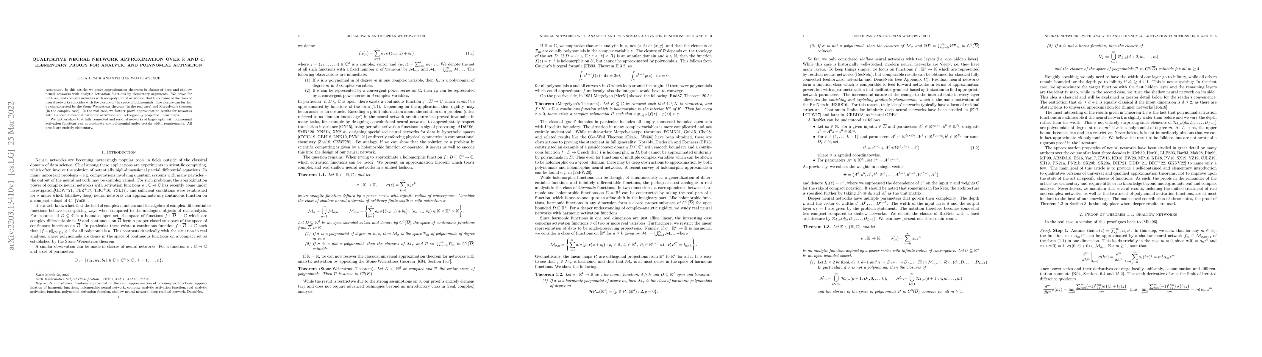 Thumbnail for Qualitative neural network approximation over R and C: Elementary proofs
  for analytic and polynomial activation