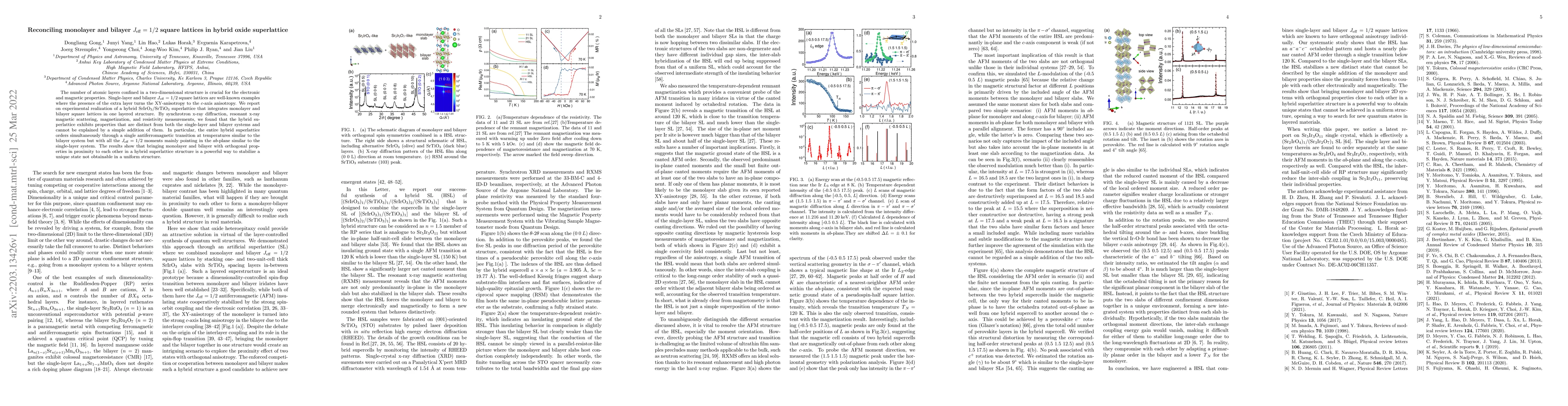 Thumbnail for Reconciling monolayer and bilayer $J_{\rm eff} = 1/2$ square lattices in
  hybrid oxide superlattice