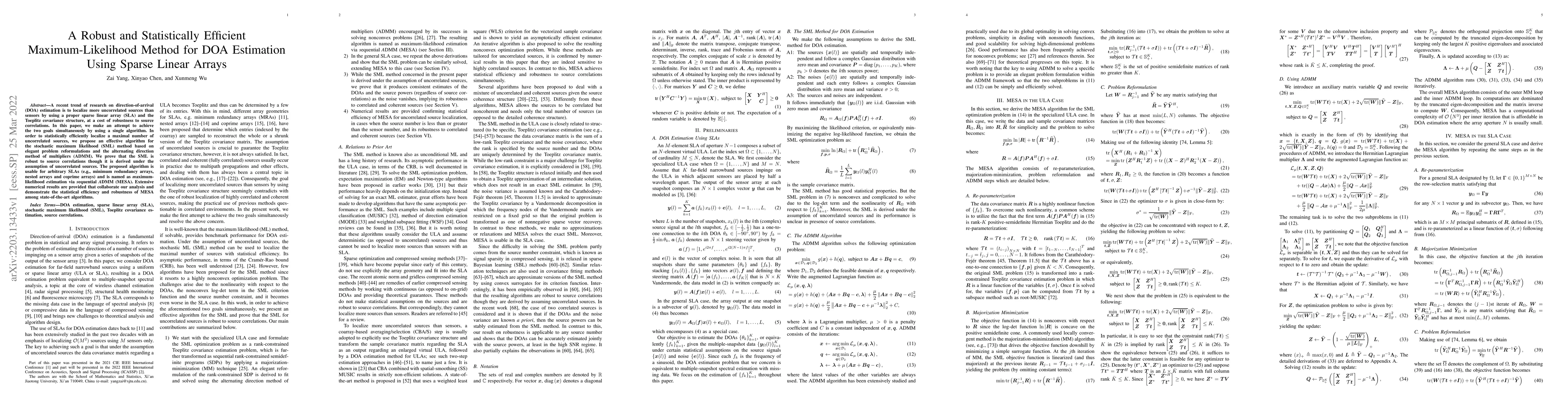 Thumbnail for A Robust and Statistically Efficient Maximum-Likelihood Method for DOA
  Estimation Using Sparse Linear Arrays